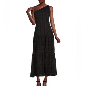 NWT Taylor Black Eyelet One Shoulder Maxi Dress size 12